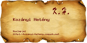 Kozányi Hetény névjegykártya